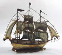 Vintage Metal Art Ship Sailboat Model Sculpture Made in Hong Kong