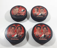 2002 McDonald's Salt Lake City Olympics Team Canada NHL Ice Hockey Players Set of 4 Pucks Gretzky, Lemieux, Niedermayer, Kariya, Sakic