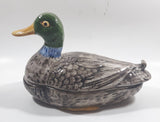 Vintage Hand Painted Mallard Duck Ceramic Pottery Trinket Box Dish with Lid 9" Long