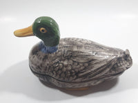 Vintage Hand Painted Mallard Duck Ceramic Pottery Trinket Box Dish with Lid 9" Long