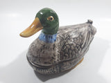 Vintage Hand Painted Mallard Duck Ceramic Pottery Trinket Box Dish with Lid 9" Long