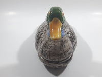 Vintage Hand Painted Mallard Duck Ceramic Pottery Trinket Box Dish with Lid 9" Long