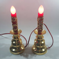 9" Tall Gold Look Plastic Dragon and Pheasant Bird Themed Red Bulb Candle Shaped Lamps