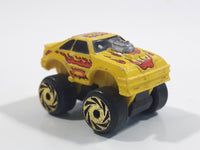 1987 Road Champs 1980s Ford Mustang Yellow Micro Mini Die Cast Toy Car Vehicle