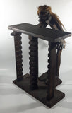 African Style or Indonesian Style Hand Carved Wood CD Compact Disc Holder Shelf With Woven Rope Hair