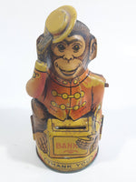 Antique 1930s J Chein Circus Monkey "Thank You" Tin Litho Metal Coin Bank - Salutes with Coin - Working - 6" Tall