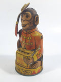 Antique 1930s J Chein Circus Monkey "Thank You" Tin Litho Metal Coin Bank - Salutes with Coin - Working - 6" Tall