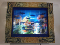 Coral Reef with Swimming Dolphins, Sharks, Turtles Light Up Aquarium Animated Rotating Motion Lamp Wall Hanging 13" x 15"