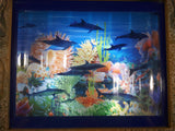 Coral Reef with Swimming Dolphins, Sharks, Turtles Light Up Aquarium Animated Rotating Motion Lamp Wall Hanging 13" x 15"