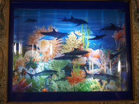Coral Reef with Swimming Dolphins, Sharks, Turtles Light Up Aquarium Animated Rotating Motion Lamp Wall Hanging 13" x 15"