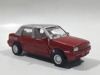 Unknown Brand CS13 Taxi Cab with "Hug Me" Bear on the Side Red and Silver Pullback Friction Motorized Die Cast Toy Car Vehicle with Opening Doors - Missing Roof Light