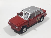 Unknown Brand CS13 Taxi Cab with "Hug Me" Bear on the Side Red and Silver Pullback Friction Motorized Die Cast Toy Car Vehicle with Opening Doors - Missing Roof Light