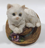 White Cat On A Hat Resin Figurine 2 3/4" Tall