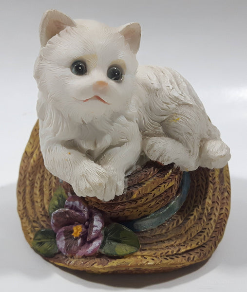 White Cat On A Hat Resin Figurine 2 3/4" Tall