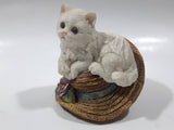 White Cat On A Hat Resin Figurine 2 3/4" Tall