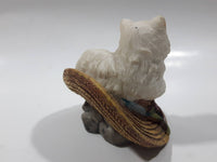 White Cat On A Hat Resin Figurine 2 3/4" Tall