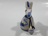 Delft Blue Windmill Themed Woman Carrying Water Bucket Jugs 2 1/4" Tall Figurine