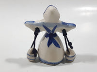 Delft Blue Windmill Themed Woman Carrying Water Bucket Jugs 2 1/4" Tall Figurine