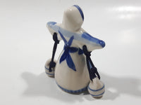 Delft Blue Windmill Themed Woman Carrying Water Bucket Jugs 2 1/4" Tall Figurine