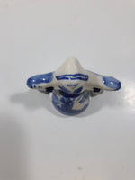 Delft Blue Windmill Themed Woman Carrying Water Bucket Jugs 2 1/4" Tall Figurine