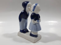 Vintage Delft Blue Holland Hand Painted Kissing Couple Boy and Girl 3 3/4" Tall Figurine