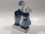 Vintage Delft Blue Holland Hand Painted Kissing Couple Boy and Girl 5" Tall Figurine