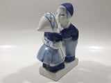 Vintage Delft Blue Holland Hand Painted Kissing Couple Boy and Girl 5" Tall Figurine