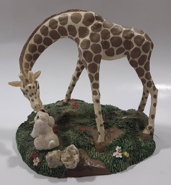 1997 Banberry Designs Gentle Giraffes Bunny and Giraffe Nose To Nose Detailed 4" Tall Resin Sculpture Ornament