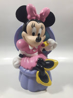 Just Toys Disney Minnie Mouse On A Purple Vanity Stool Hard Vinyl 8 1/4" Tall Coin Bank - Missing Plug