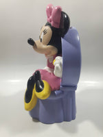 Just Toys Disney Minnie Mouse On A Purple Vanity Stool Hard Vinyl 8 1/4" Tall Coin Bank - Missing Plug