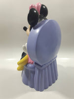 Just Toys Disney Minnie Mouse On A Purple Vanity Stool Hard Vinyl 8 1/4" Tall Coin Bank - Missing Plug