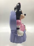 Just Toys Disney Minnie Mouse On A Purple Vanity Stool Hard Vinyl 8 1/4" Tall Coin Bank - Missing Plug