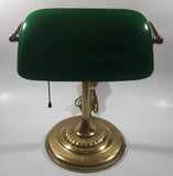 Vintage Style Curved Green Glass on Brass Bankers Desk Lamp 14" Tall