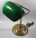 Vintage Style Curved Green Glass on Brass Bankers Desk Lamp 14" Tall