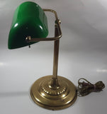 Vintage Style Curved Green Glass on Brass Bankers Desk Lamp 14" Tall