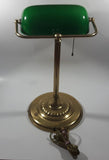 Vintage Style Curved Green Glass on Brass Bankers Desk Lamp 14" Tall