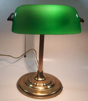 Vintage Style Curved Green Glass on Brass Bankers Desk Lamp 14" Tall