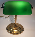 Vintage Style Curved Green Glass on Brass Bankers Desk Lamp 14" Tall