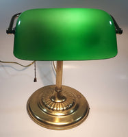 Vintage Style Curved Green Glass on Brass Bankers Desk Lamp 14" Tall