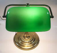 Vintage Style Curved Green Glass on Brass Bankers Desk Lamp 14" Tall