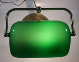 Vintage Style Curved Green Glass on Brass Bankers Desk Lamp 14" Tall