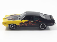 2003 Johnny Lightning 1969 Pontiac GTO Yellow and Black Die Cast Toy Car Vehicle with Opening Hood - Busted Spoiler