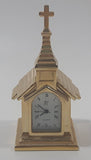 ST Quartz Japan Movement Miniature Brass Tone Church Shaped Clock 2 3/4" Tall