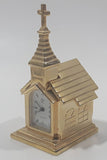 ST Quartz Japan Movement Miniature Brass Tone Church Shaped Clock 2 3/4" Tall