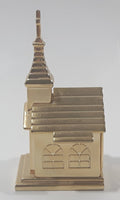 ST Quartz Japan Movement Miniature Brass Tone Church Shaped Clock 2 3/4" Tall