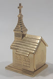 ST Quartz Japan Movement Miniature Brass Tone Church Shaped Clock 2 3/4" Tall