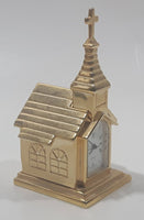 ST Quartz Japan Movement Miniature Brass Tone Church Shaped Clock 2 3/4" Tall