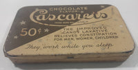 Vintage Cascarets Chocolate Flavor Candy Laxative 36 Count Tin Metal Hinged Container - Sterling Products Windsor, Ontario, Canada