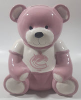 Rare Vancouver Canucks NHL Ice Hockey Team Pink and White 7" Tall Ceramic Teddy Bear Shaped Coin Bank