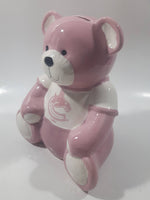 Rare Vancouver Canucks NHL Ice Hockey Team Pink and White 7" Tall Ceramic Teddy Bear Shaped Coin Bank